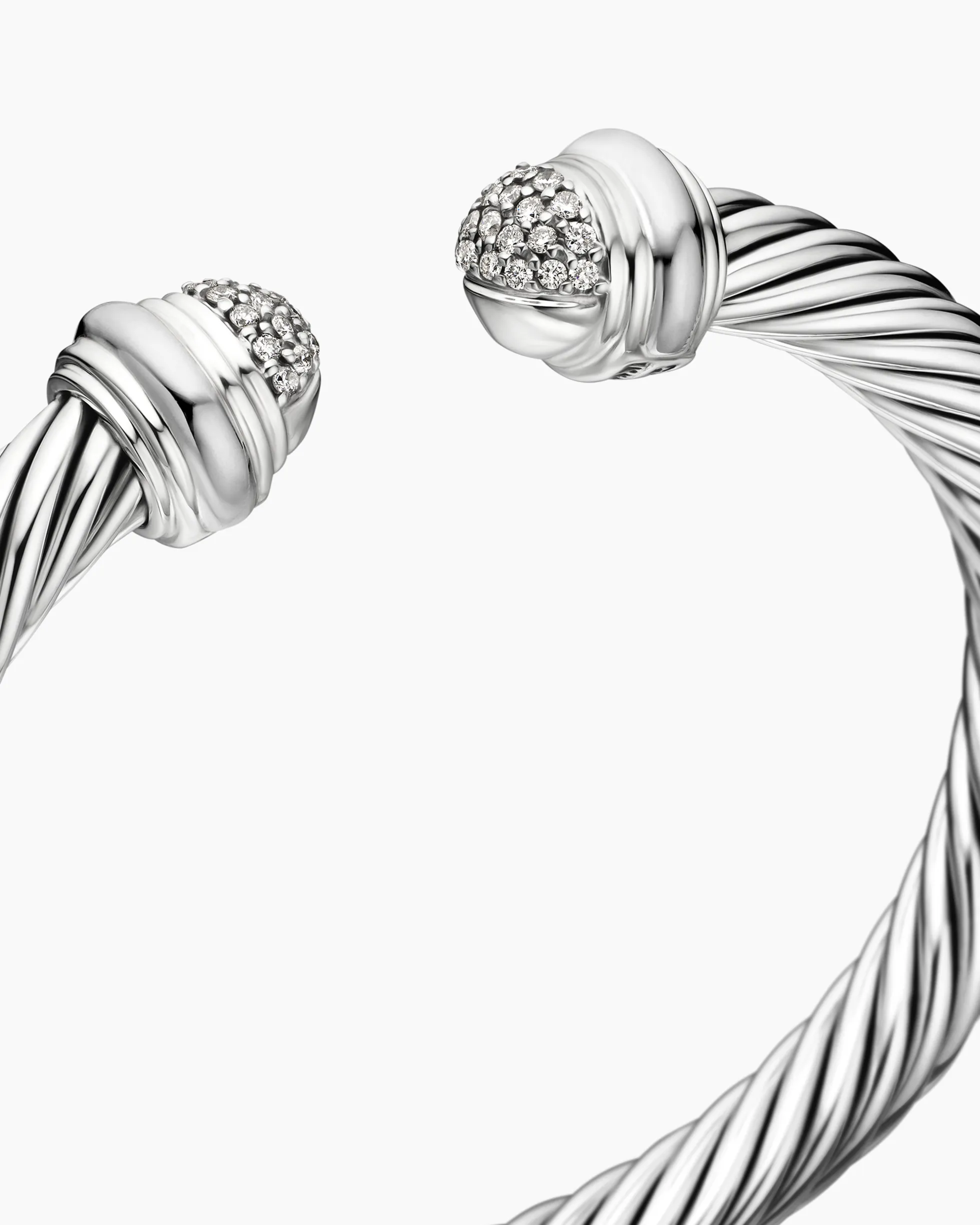 Classic Cable Bracelet Sterling Silver with Pavé Diamond Domes, 7mm
