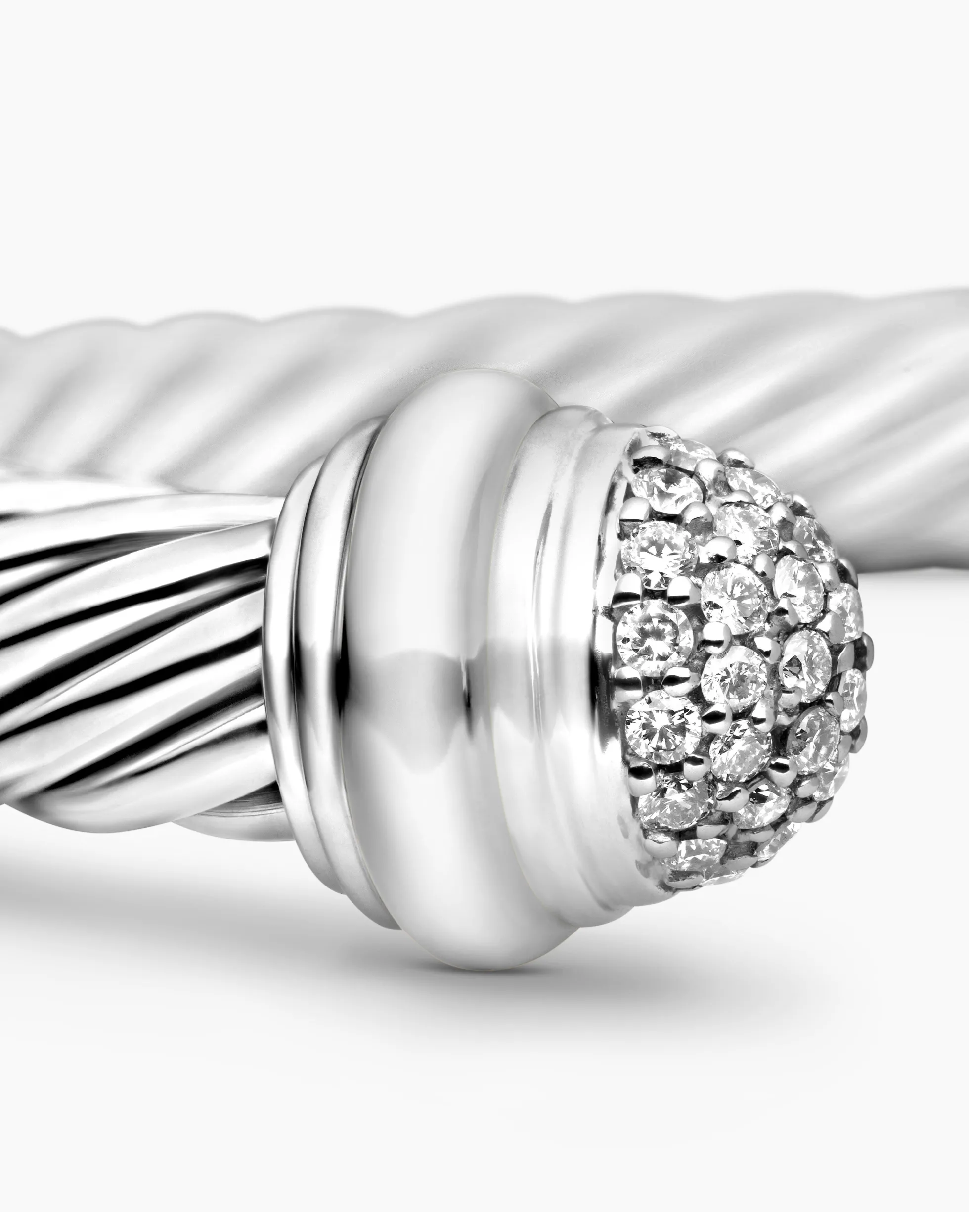Classic Cable Bracelet Sterling Silver with Pavé Diamond Domes, 7mm