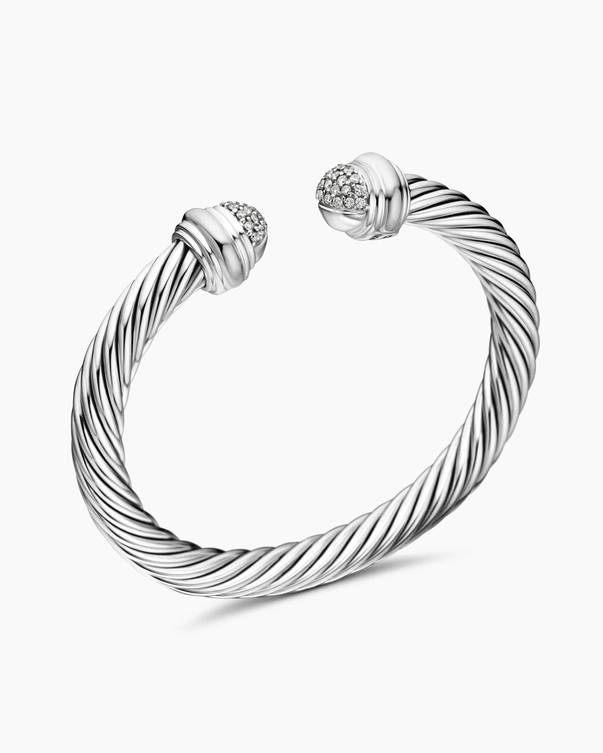 Classic Cable Bracelet Sterling Silver with Pavé Diamond Domes, 7mm