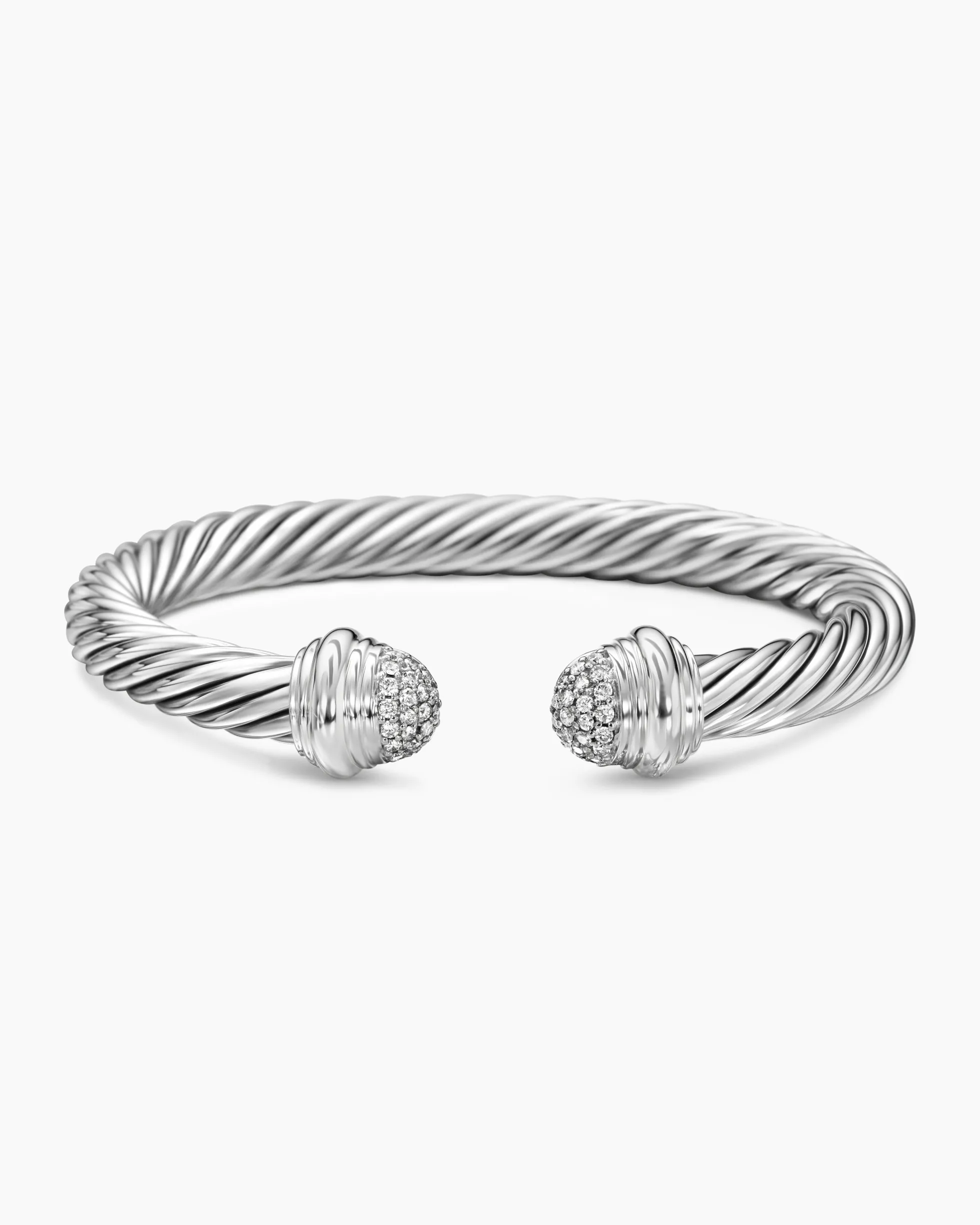 Classic Cable Bracelet Sterling Silver with Pavé Diamond Domes, 7mm