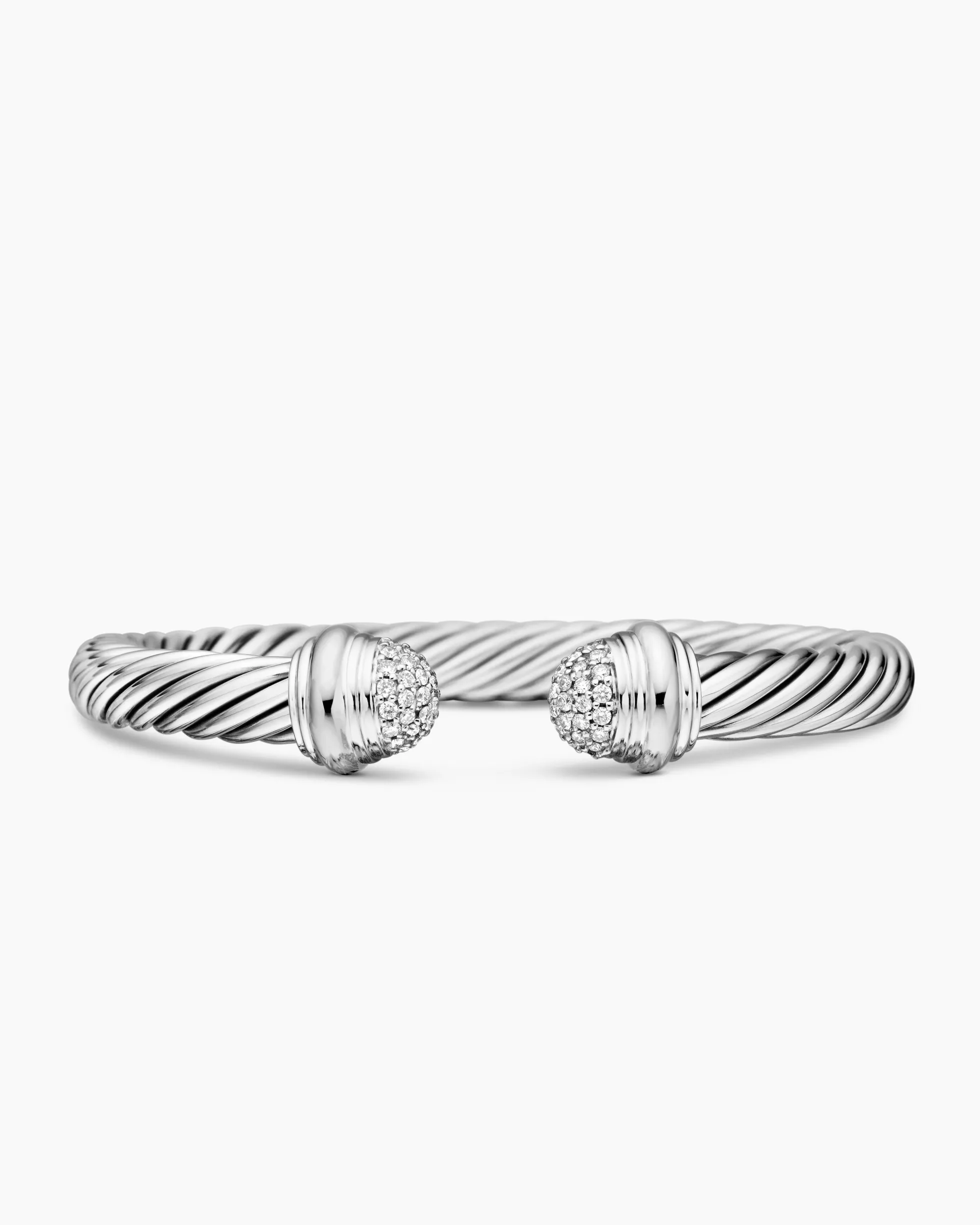 Classic Cable Bracelet Sterling Silver with Pavé Diamond Domes, 7mm