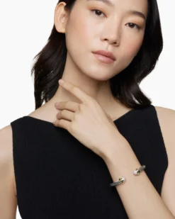Classic Cable Bracelet Sterling Silver with 18K Yellow Gold and Pavé Diamond Domes, 7mm