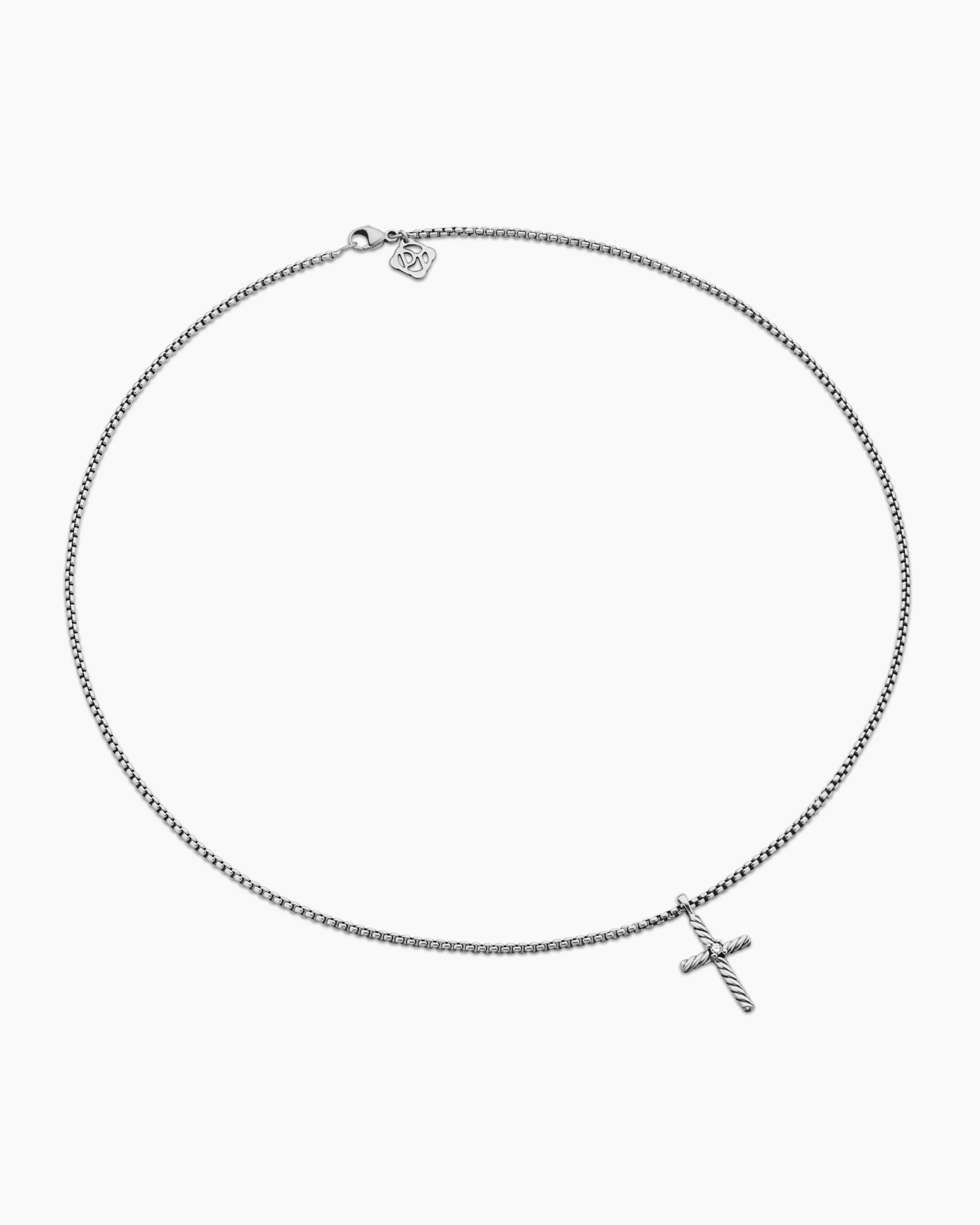 Classic Cable Cross Necklace Sterling Silver with Center Diamond, 24.3mm