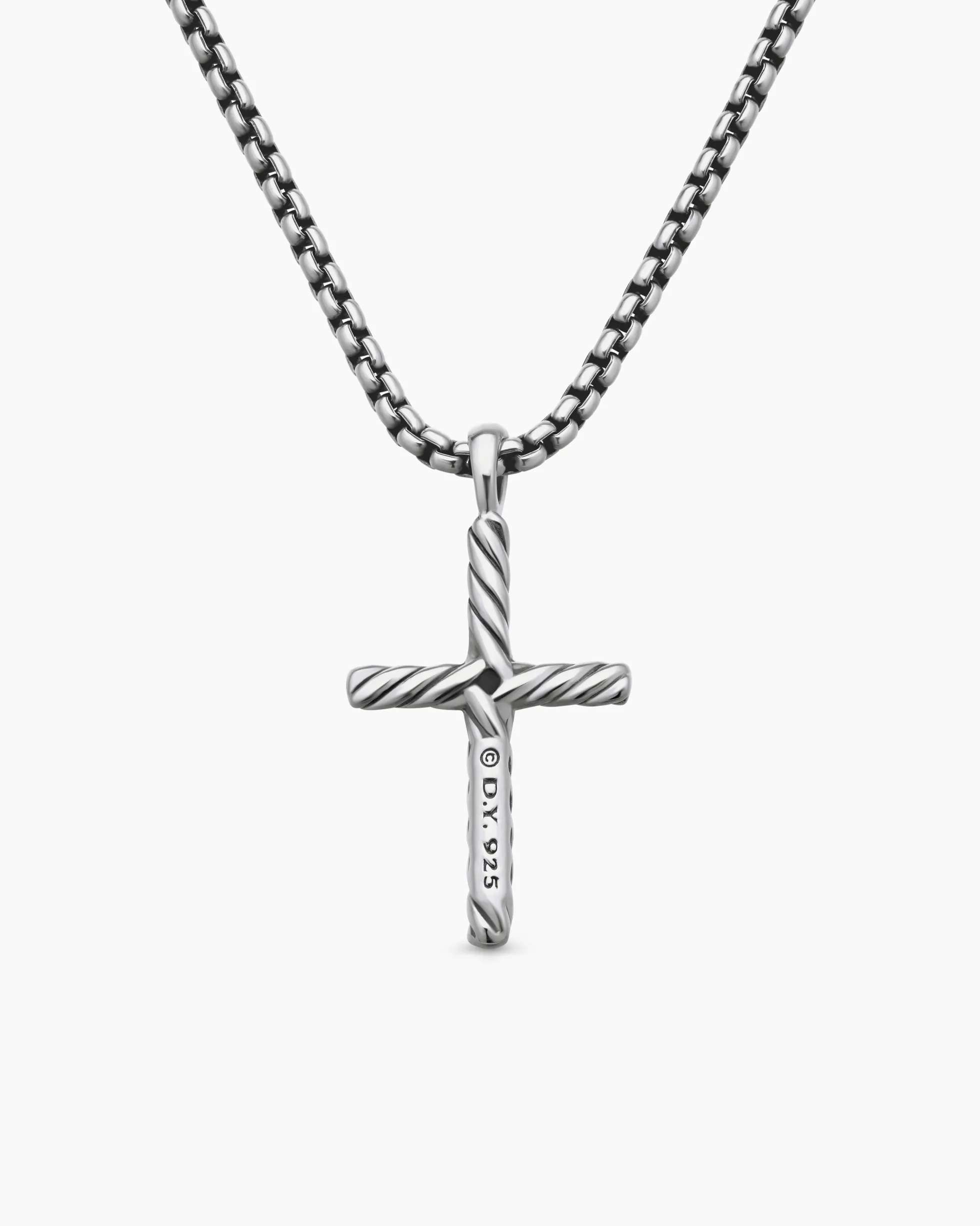 Classic Cable Cross Necklace Sterling Silver with Center Diamond, 24.3mm