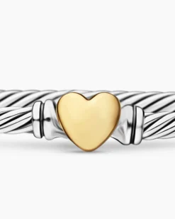 Classic Cable Heart Station Bracelet Sterling Silver with 18K Yellow Gold, 3mm