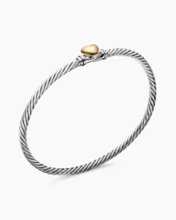 Classic Cable Heart Station Bracelet Sterling Silver with 18K Yellow Gold, 3mm