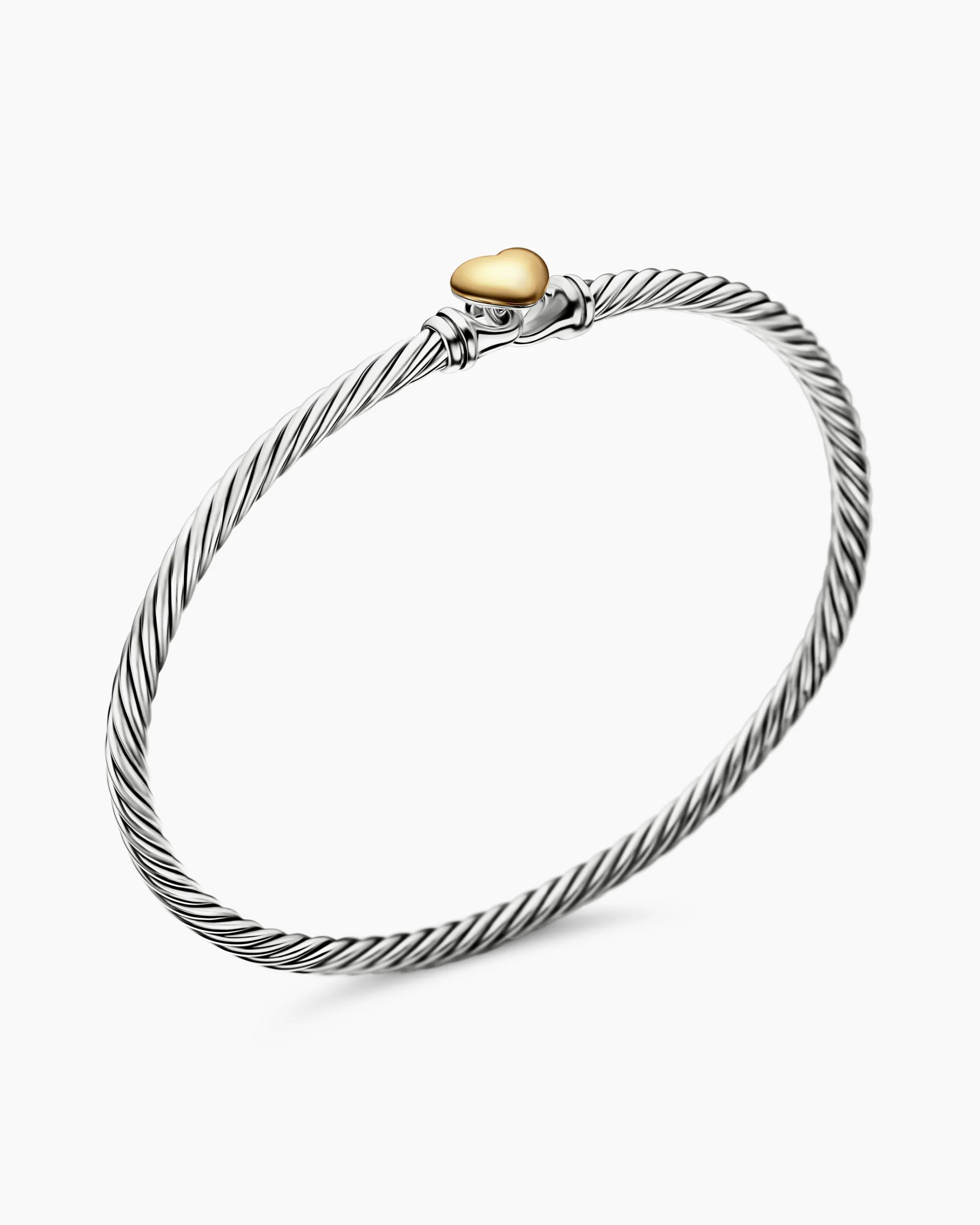 Classic Cable Heart Station Bracelet Sterling Silver with 18K Yellow Gold, 3mm