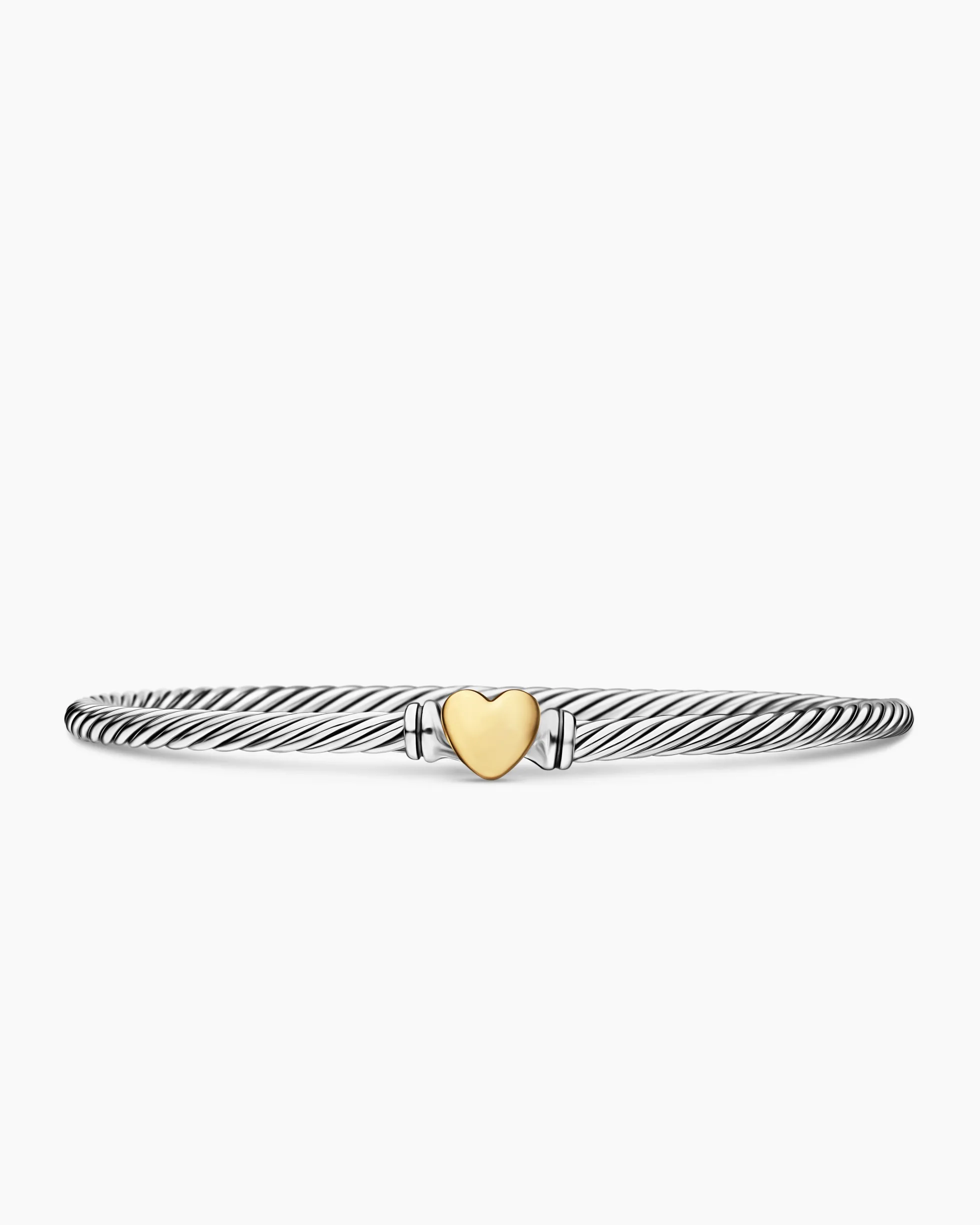 Classic Cable Heart Station Bracelet Sterling Silver with 18K Yellow Gold, 3mm