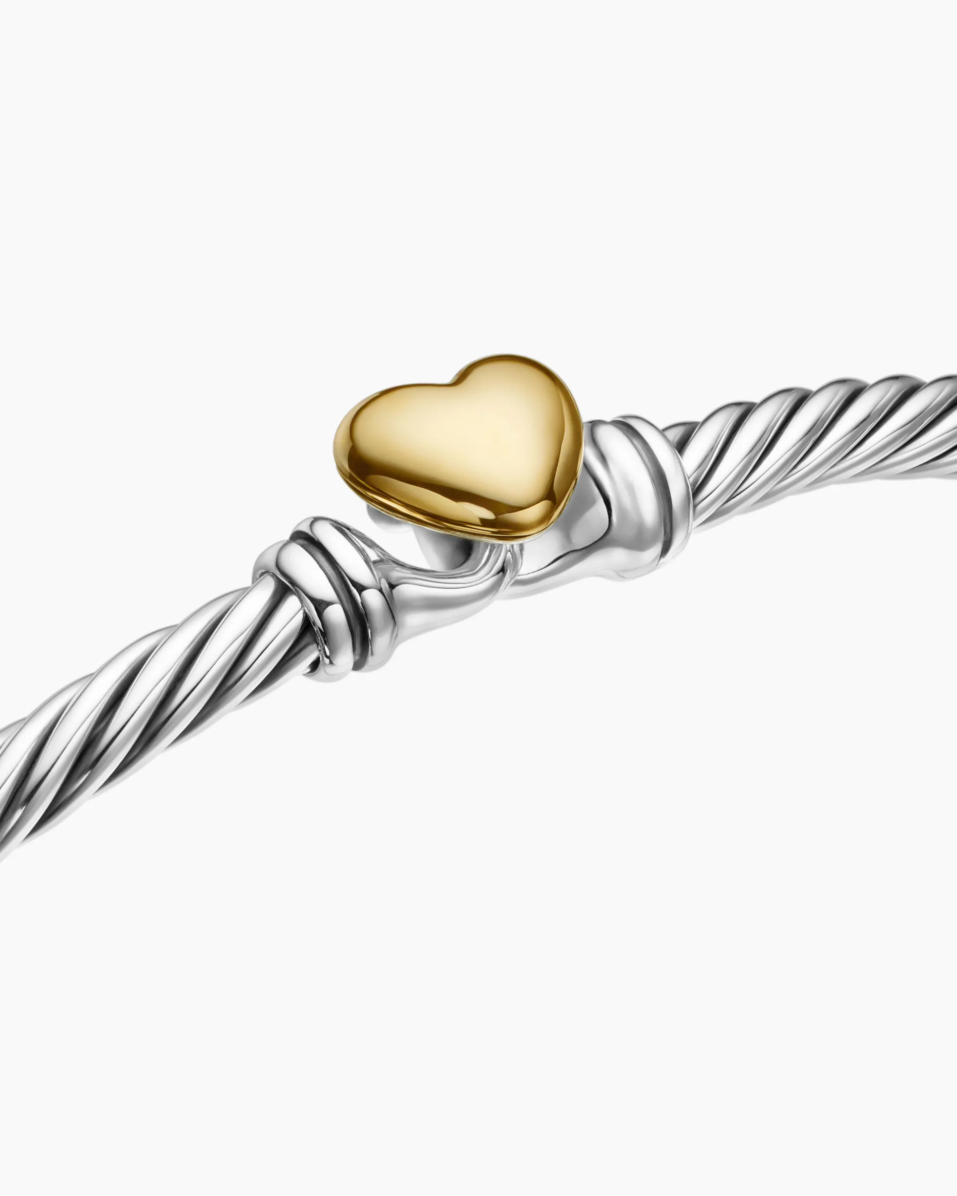 Classic Cable Heart Station Bracelet Sterling Silver with 18K Yellow Gold, 3mm