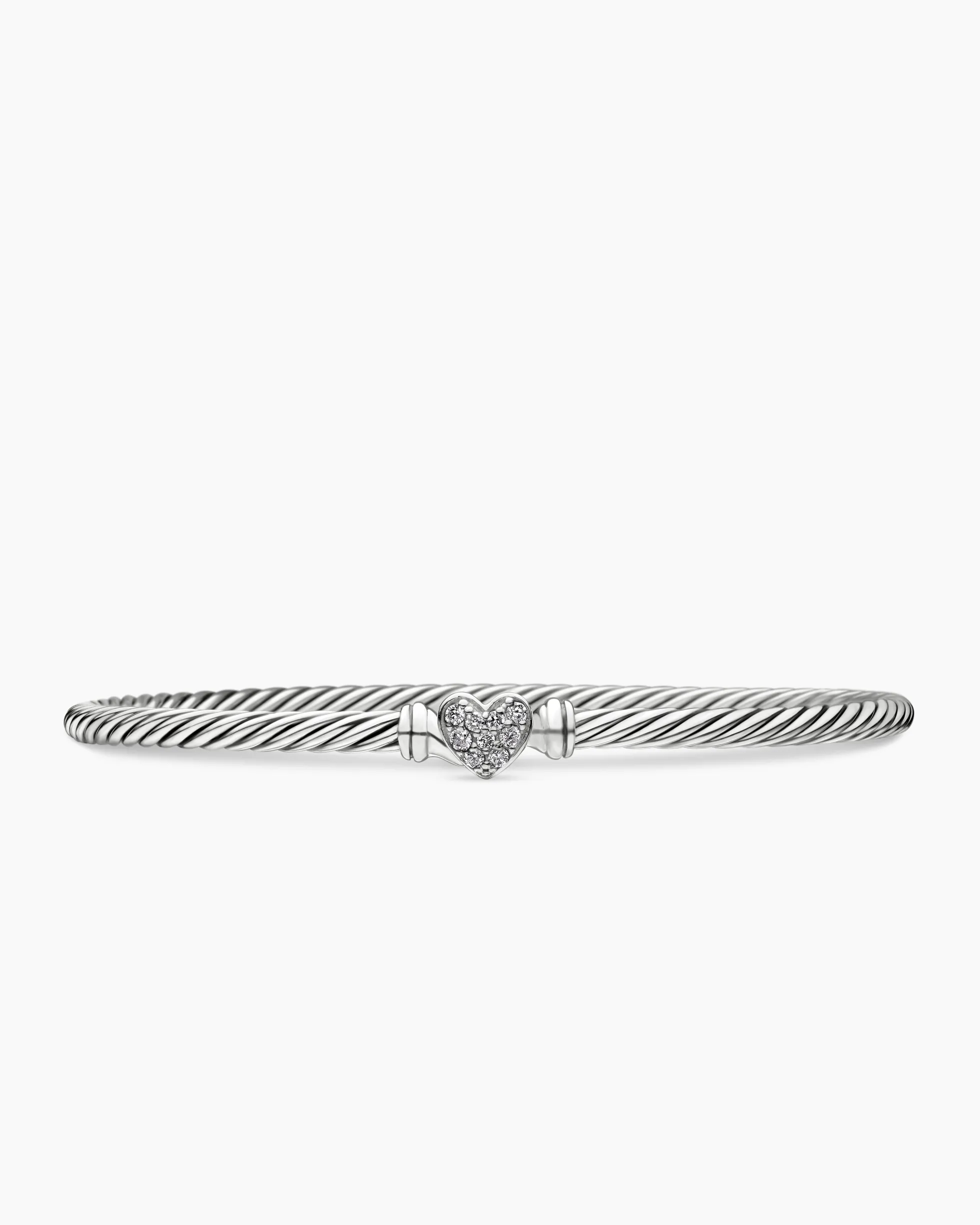 Classic Cable Heart Station Bracelet Sterling Silver with Pavé Diamonds, 3mm