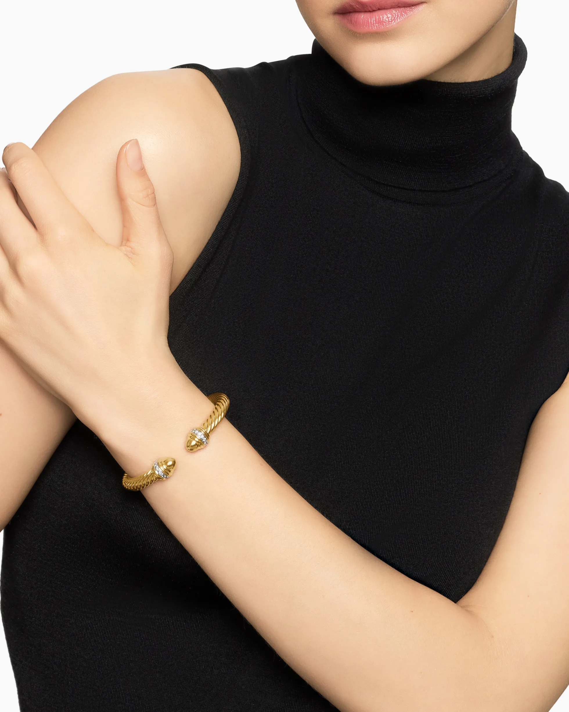 Classic Cablespira® Bracelet 18K Yellow Gold with Gold Domes and Diamonds, 7mm