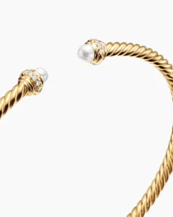Classic Cablespira® Bracelet 18K Yellow Gold with Pearls and Diamonds, 3mm