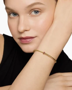 Classic Cablespira® Station Bracelet 18K Yellow Gold with Pavé Rubies, 3mm