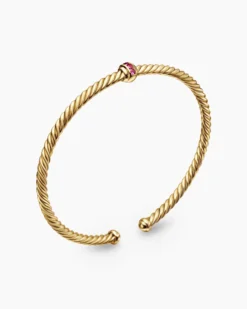 Classic Cablespira® Station Bracelet 18K Yellow Gold with Pavé Rubies, 3mm