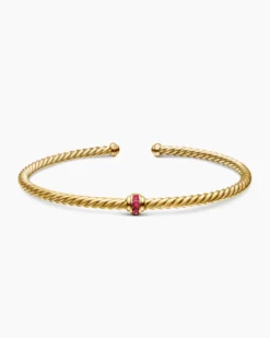 Classic Cablespira® Station Bracelet 18K Yellow Gold with Pavé Rubies, 3mm