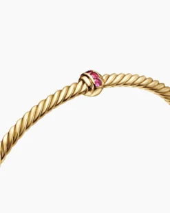 Classic Cablespira® Station Bracelet 18K Yellow Gold with Pavé Rubies, 3mm