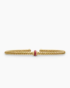 Classic Cablespira® Station Bracelet 18K Yellow Gold with Pavé Rubies, 3mm