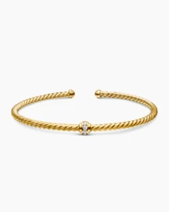 Classic Cablespira® Station Bracelet 18K Yellow Gold with Diamonds, 3mm