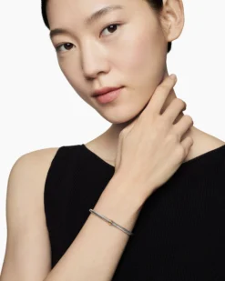 Classic Cable Station Bracelet Sterling Silver with 18K Yellow Gold, 4mm