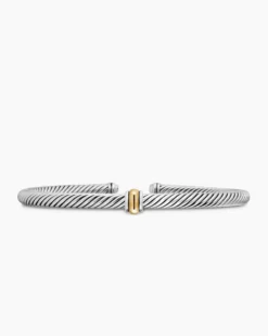 Classic Cable Station Bracelet Sterling Silver with 18K Yellow Gold, 4mm