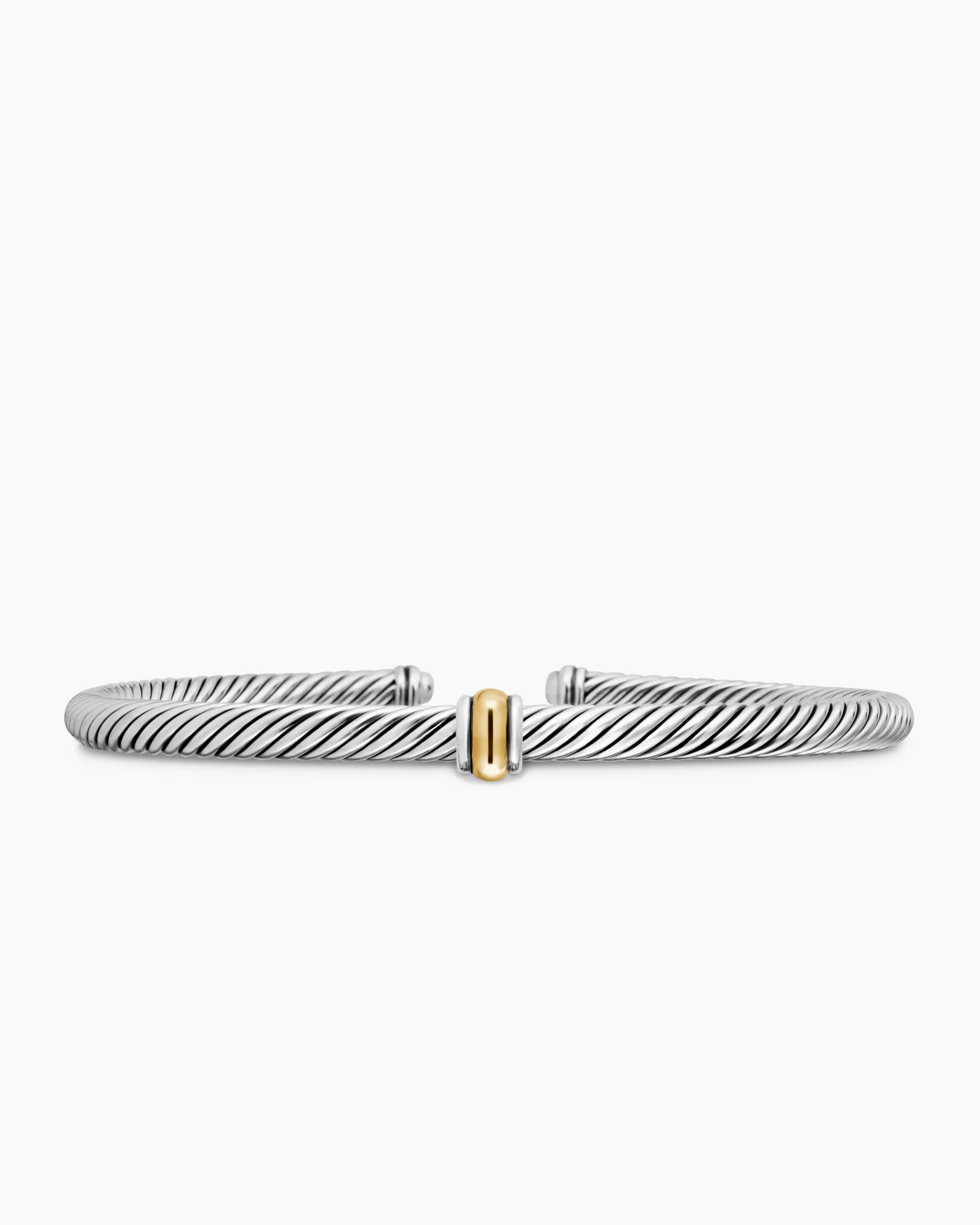 Classic Cable Station Bracelet Sterling Silver with 18K Yellow Gold, 4mm