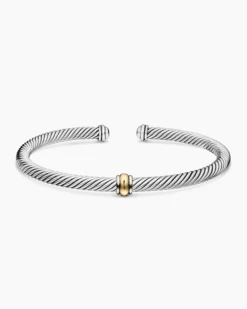 Classic Cable Station Bracelet Sterling Silver with 18K Yellow Gold, 4mm