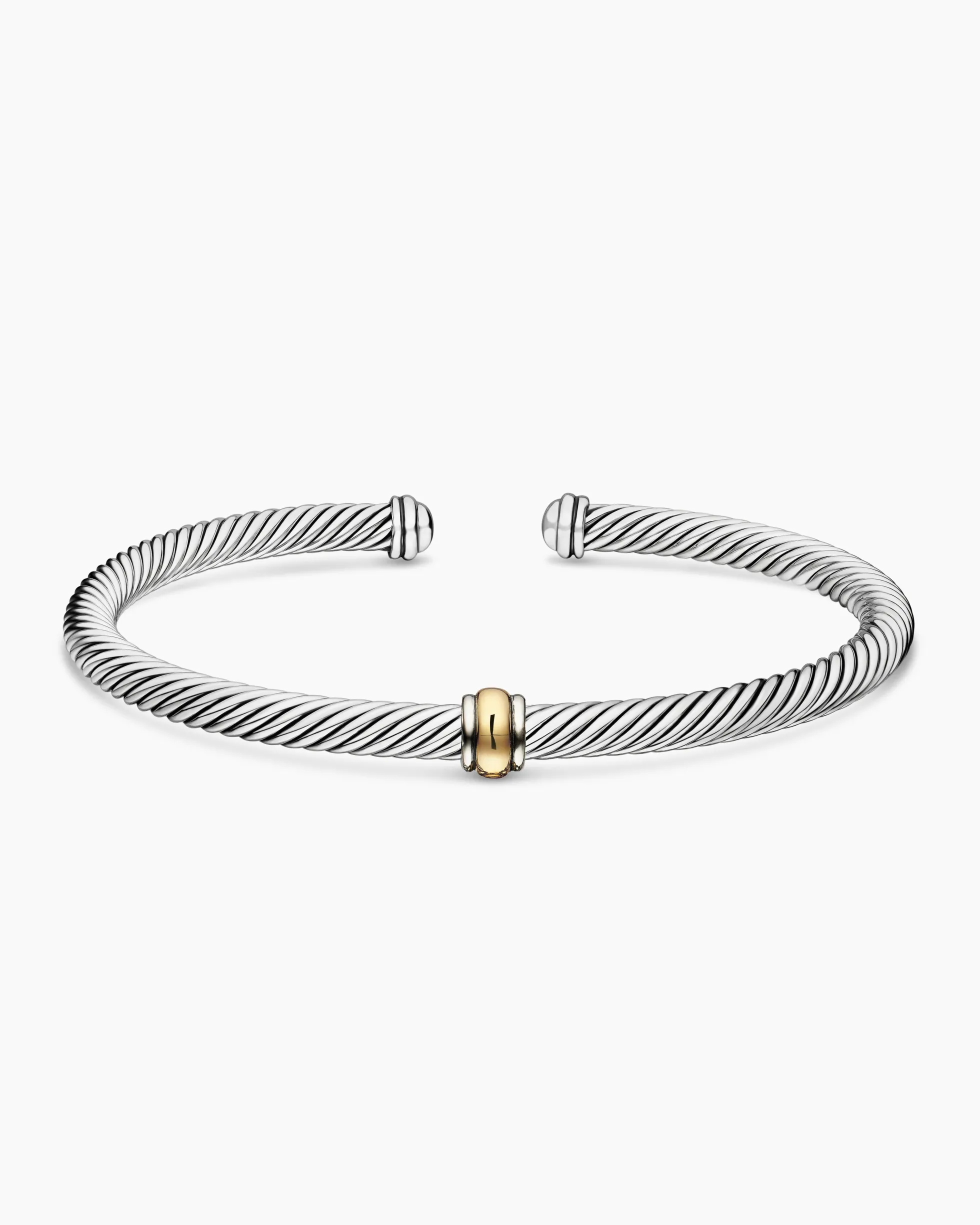 Classic Cable Station Bracelet Sterling Silver with 18K Yellow Gold, 4mm