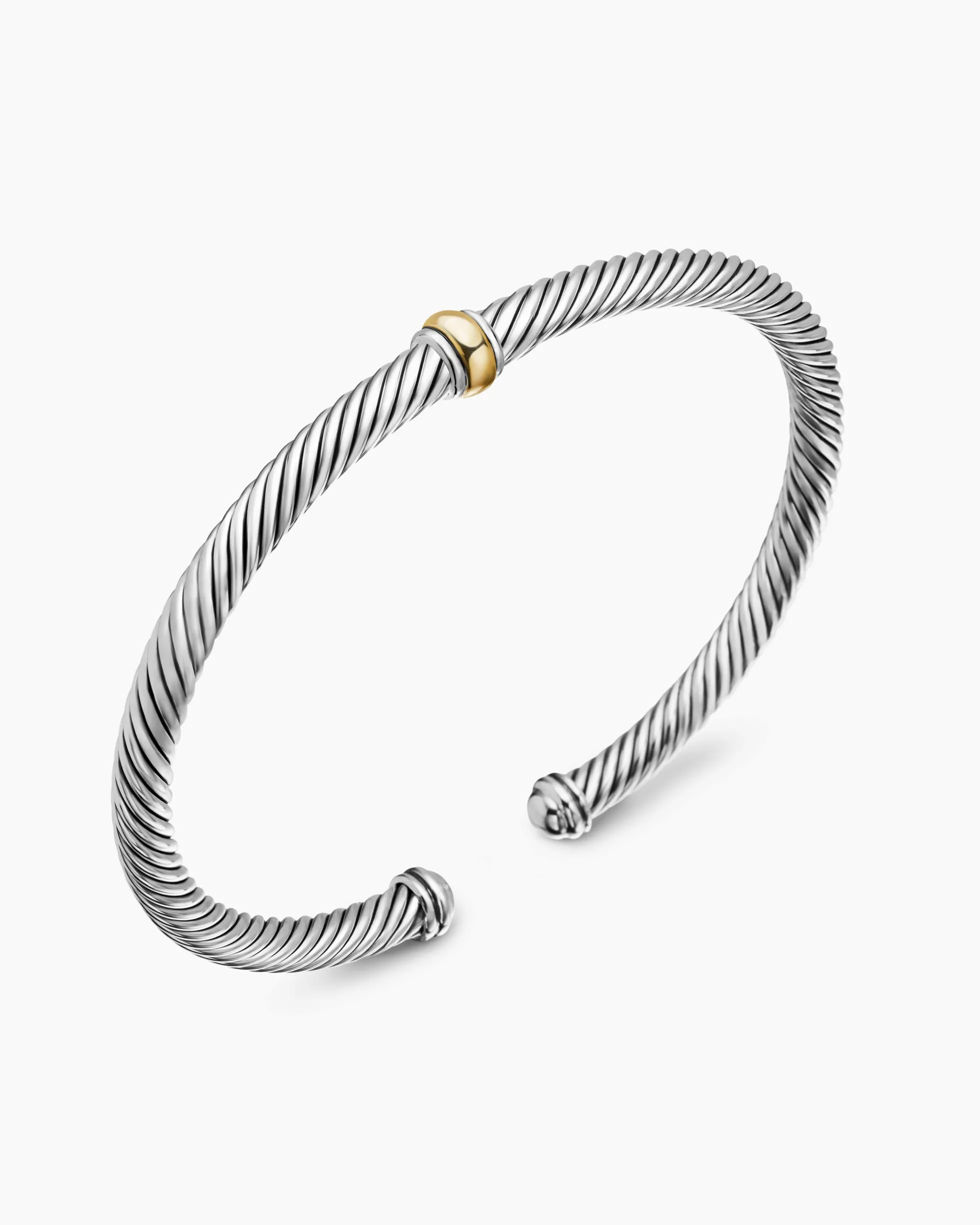 Classic Cable Station Bracelet Sterling Silver with 18K Yellow Gold, 4mm