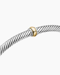 Classic Cable Station Bracelet Sterling Silver with 18K Yellow Gold, 4mm