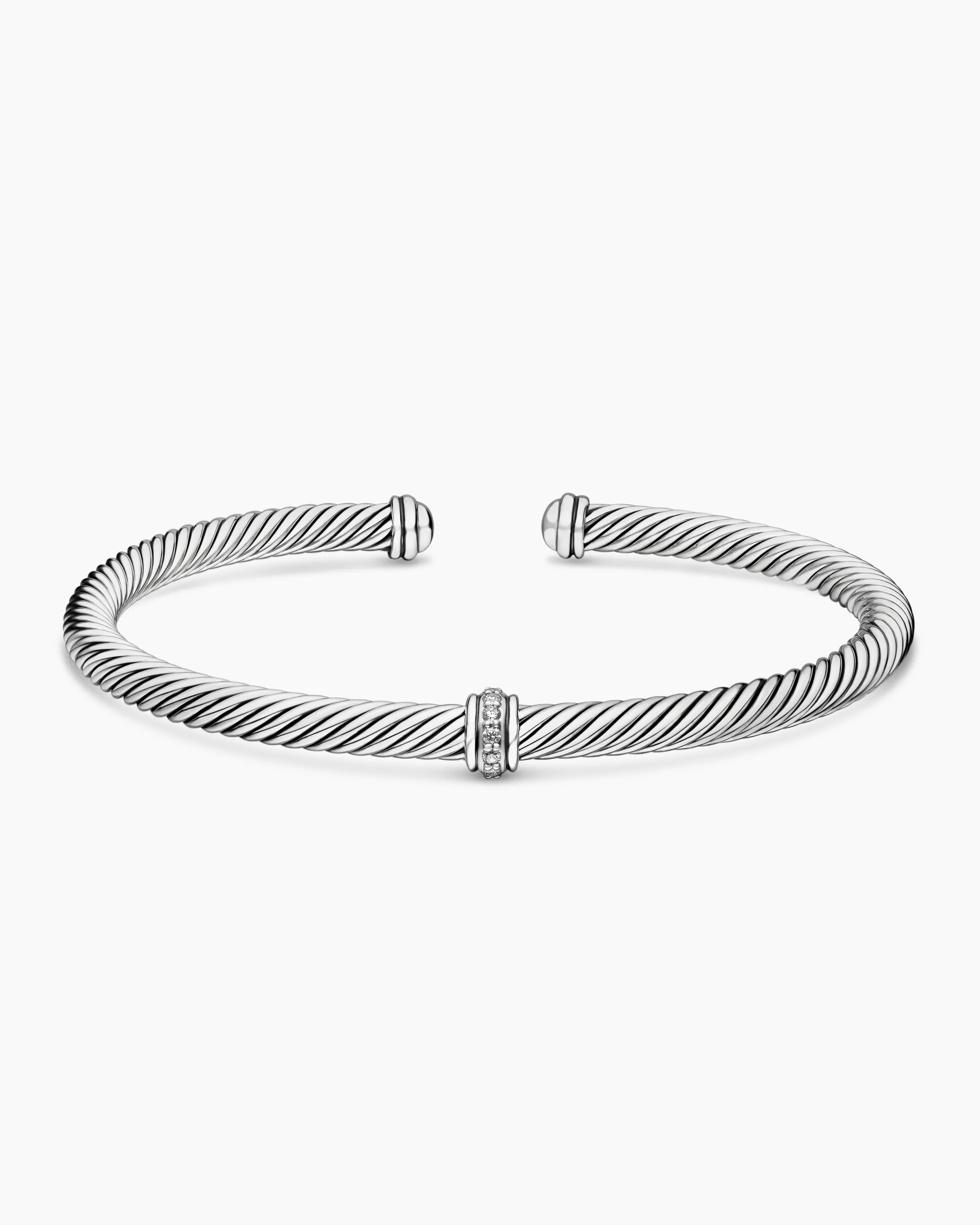 Classic Cable Station Bracelet Sterling Silver with Diamonds, 4mm