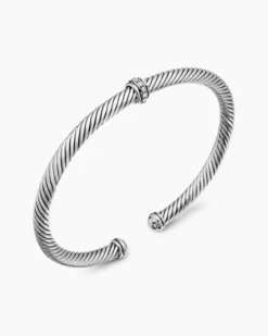 Classic Cable Station Bracelet Sterling Silver with Diamonds, 4mm