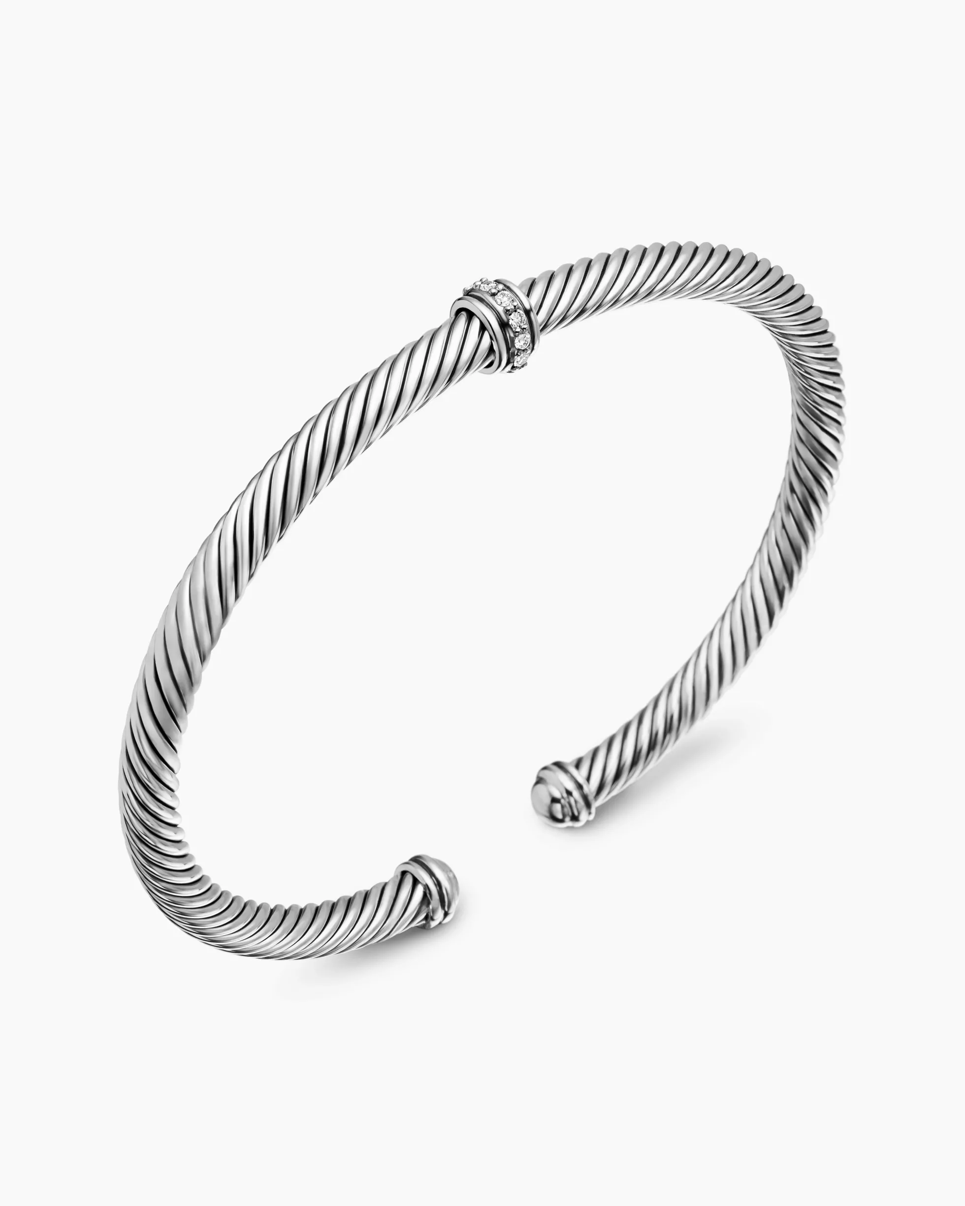 Classic Cable Station Bracelet Sterling Silver with Diamonds, 4mm