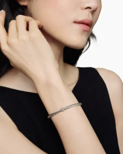 Classic Cable Station Bracelet Sterling Silver with Diamonds, 4mm