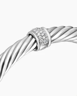 Classic Cable Station Bracelet Sterling Silver with Pavé Diamonds, 7mm