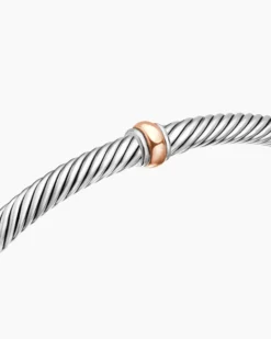 Classic Cable Station Bracelet Sterling Silver with 18K Rose Gold, 4mm