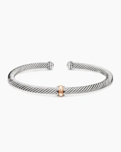 Classic Cable Station Bracelet Sterling Silver with 18K Rose Gold, 4mm