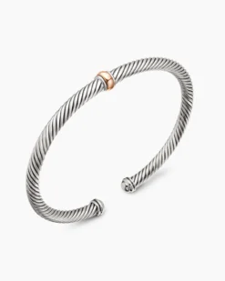 Classic Cable Station Bracelet Sterling Silver with 18K Rose Gold, 4mm