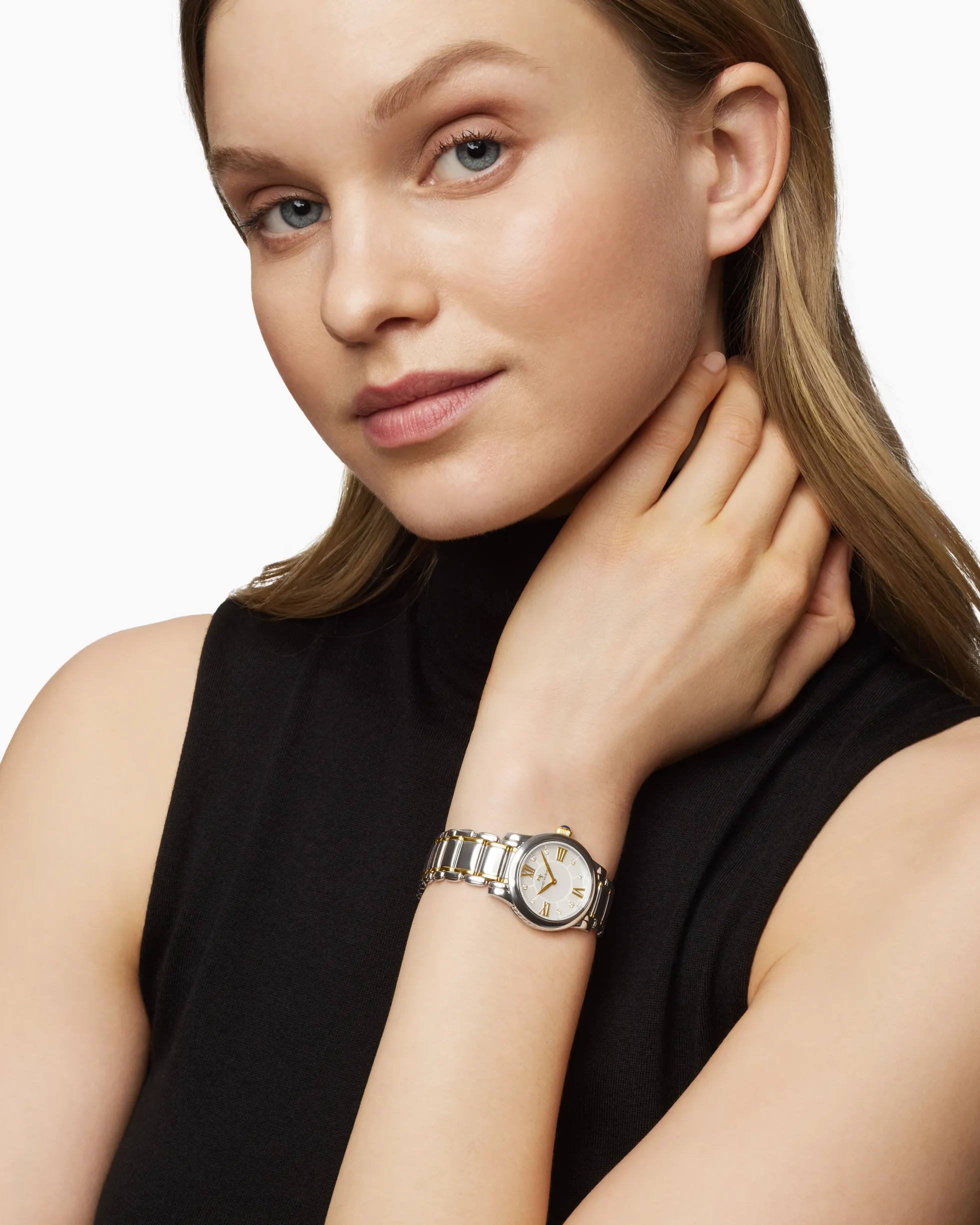 Classic Quartz Watch Stainless Steel with 18K Yellow Gold and Diamonds, 30mm