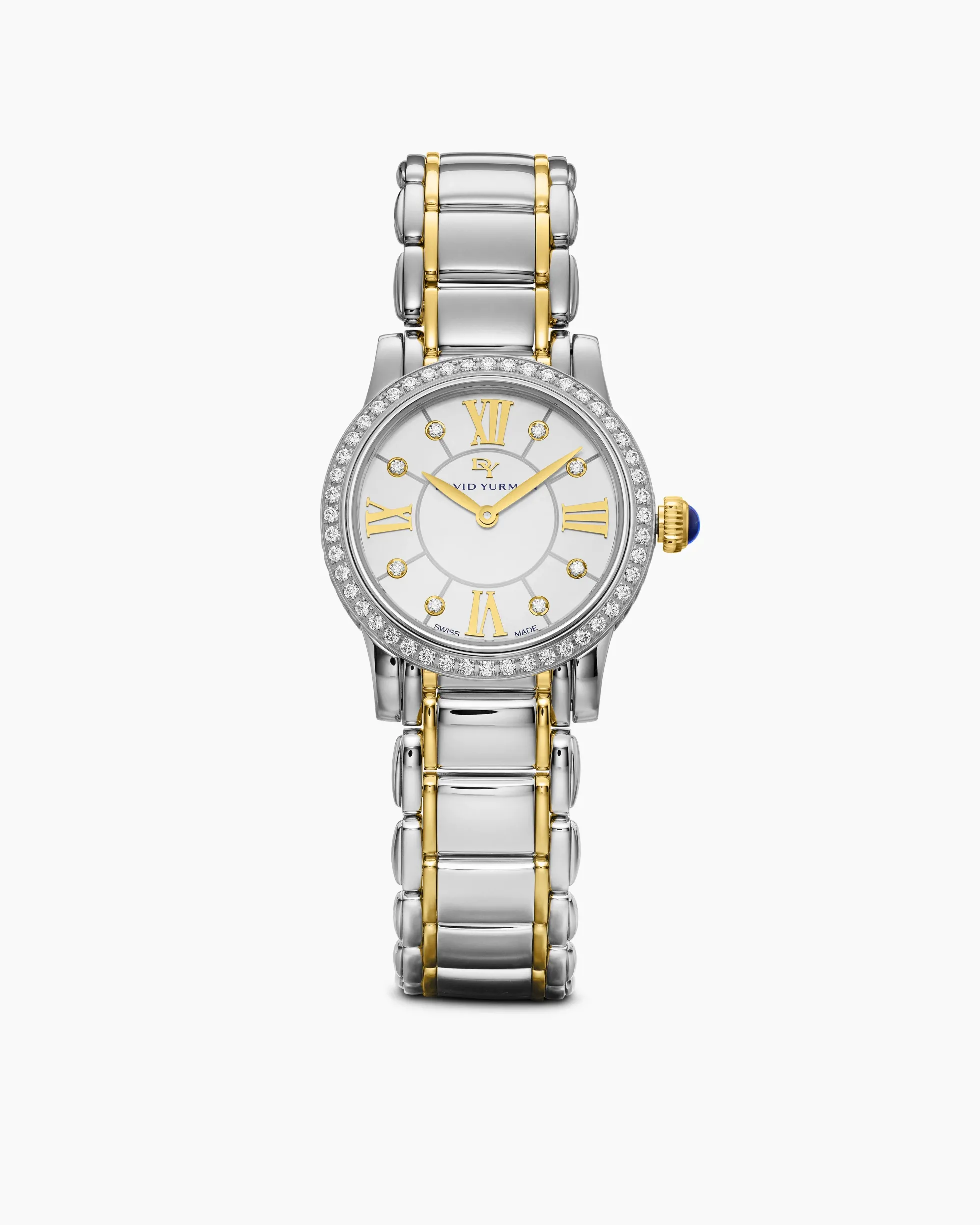 Classic Quartz Watch Stainless Steel with 18K Yellow Gold and Diamond Bezel, 30mm