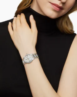 Classic Quartz Watch Stainless Steel with 18K Yellow Gold and Diamond Bezel, 30mm