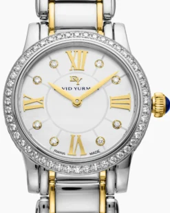 Classic Quartz Watch Stainless Steel with 18K Yellow Gold and Diamond Bezel, 30mm