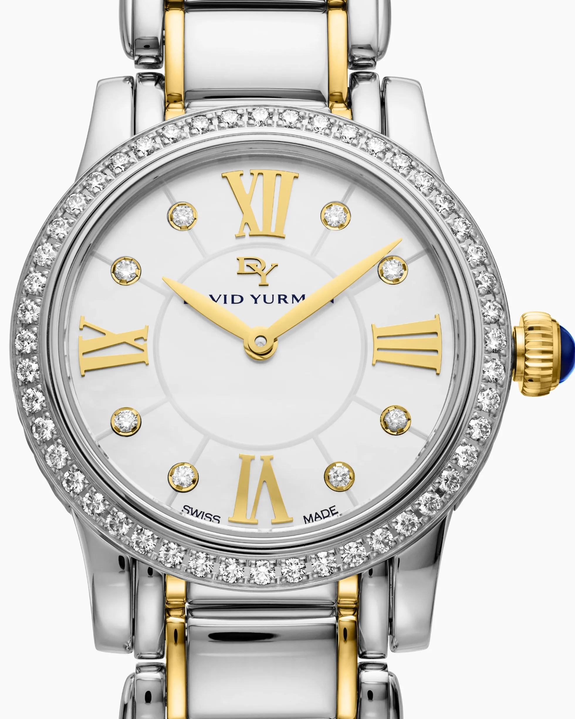 Classic Quartz Watch Stainless Steel with 18K Yellow Gold and Diamond Bezel, 30mm