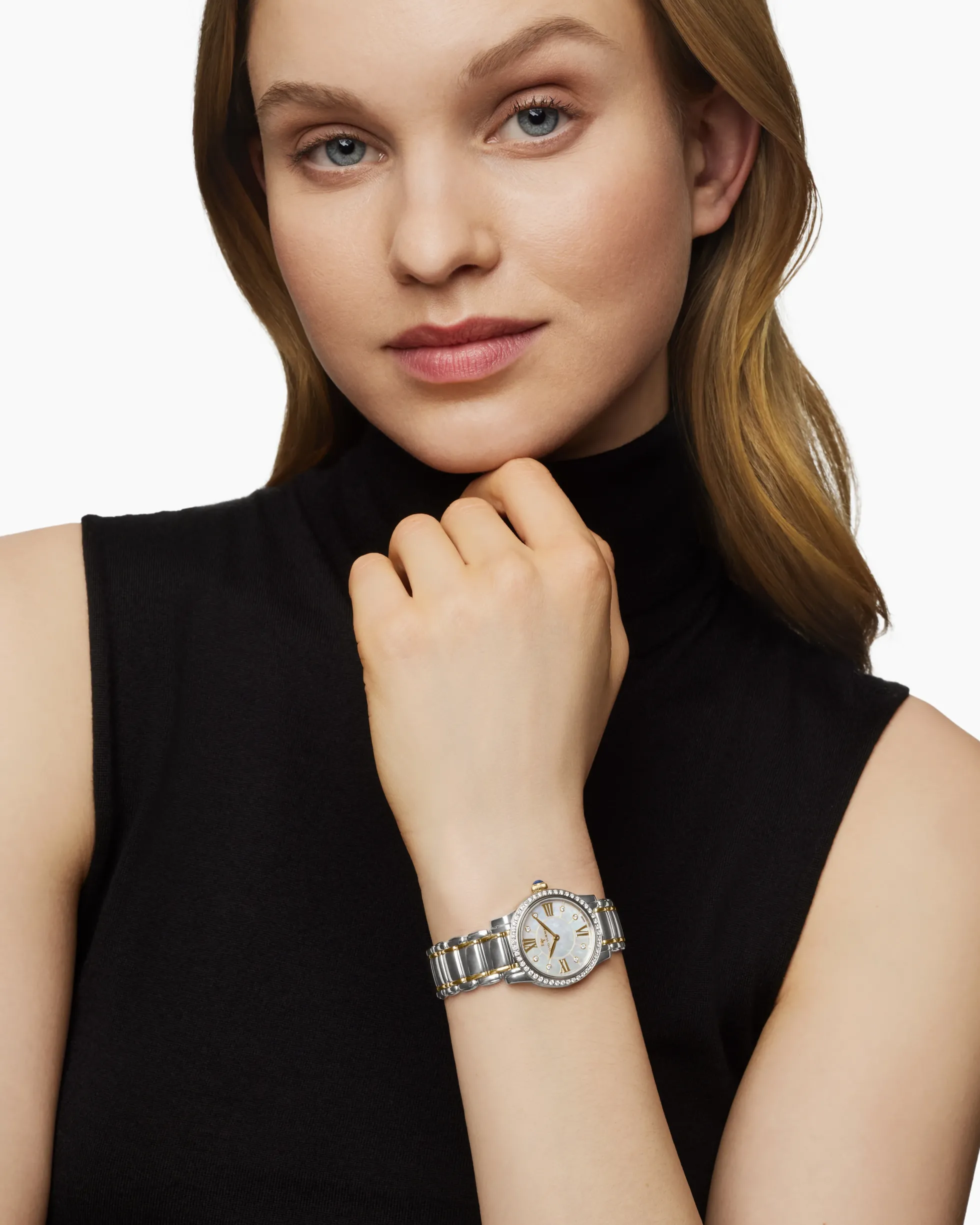 Classic Quartz Watch Stainless Steel with 18K Yellow Gold and Diamond Bezel, 30mm