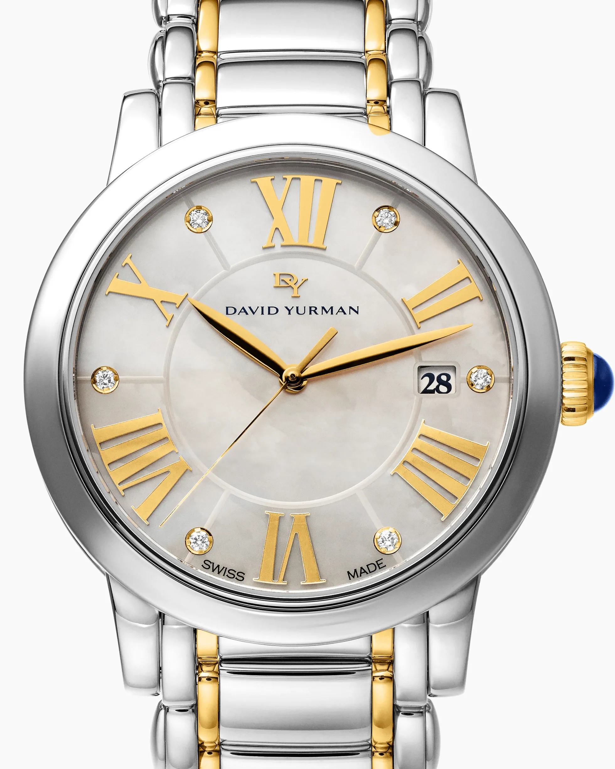 Classic Quartz Watch Stainless Steel with 18K Yellow Gold and Diamonds, 38mm