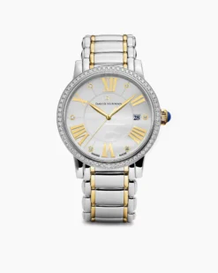 Classic Quartz Watch Stainless Steel with 18K Yellow Gold and Diamond Bezel, 38mm