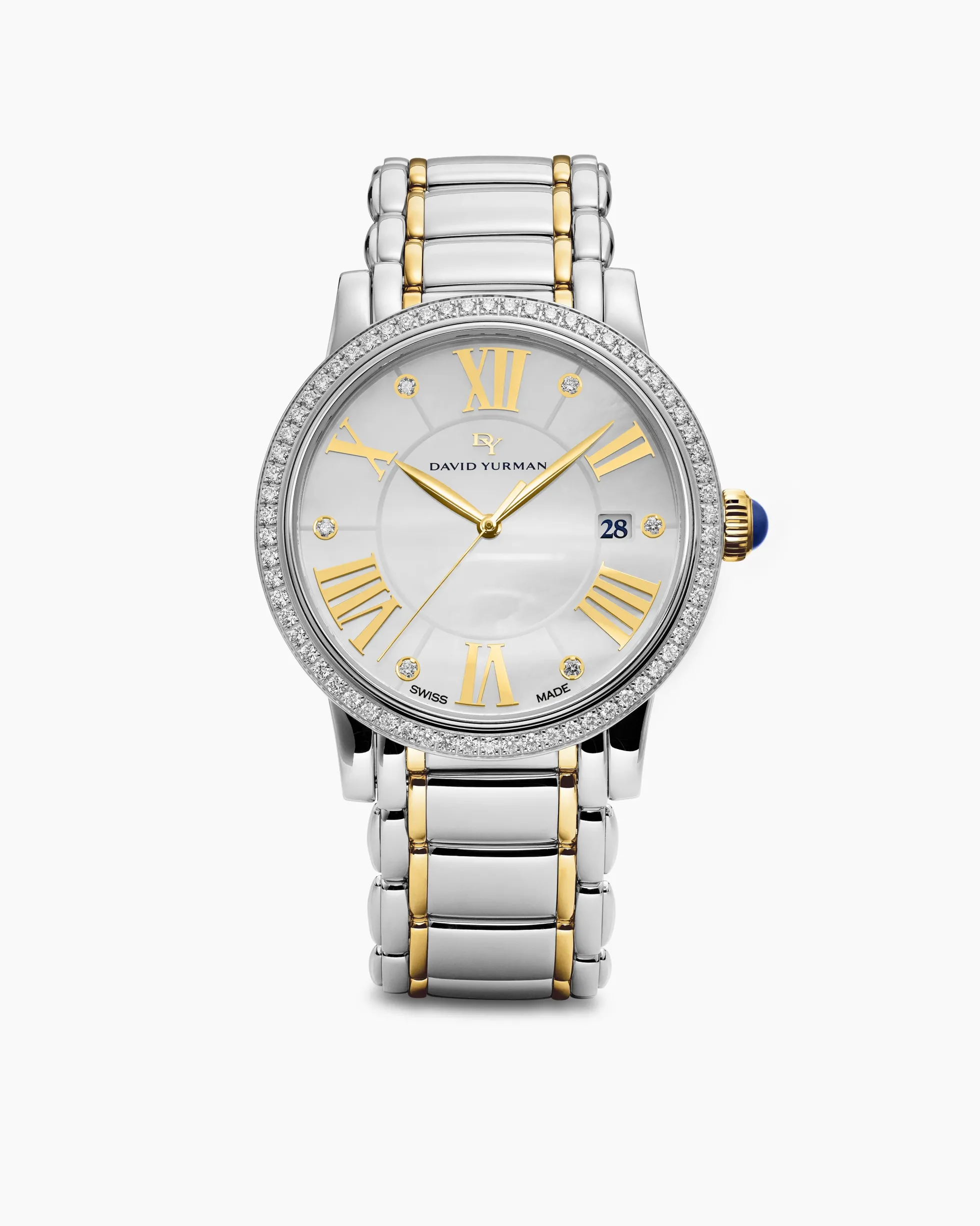 Classic Quartz Watch Stainless Steel with 18K Yellow Gold and Diamond Bezel, 38mm
