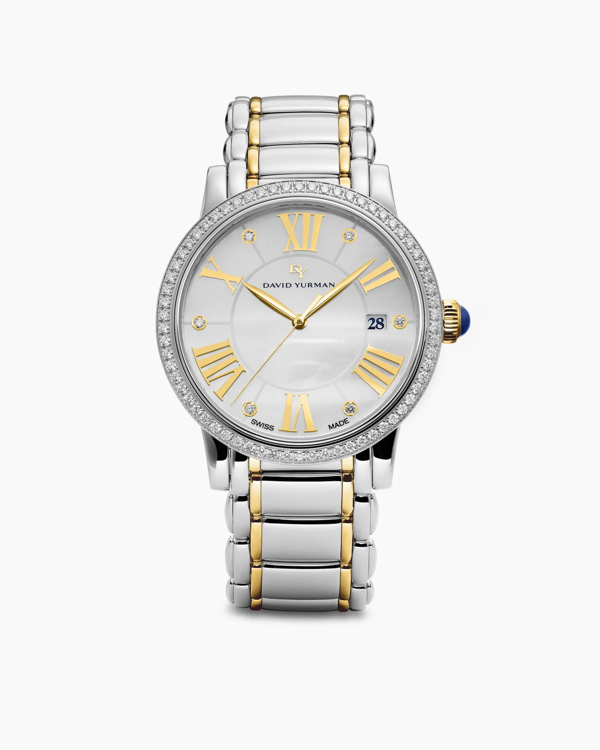 Classic Quartz Watch Stainless Steel with 18K Yellow Gold and Diamond Bezel, 38mm