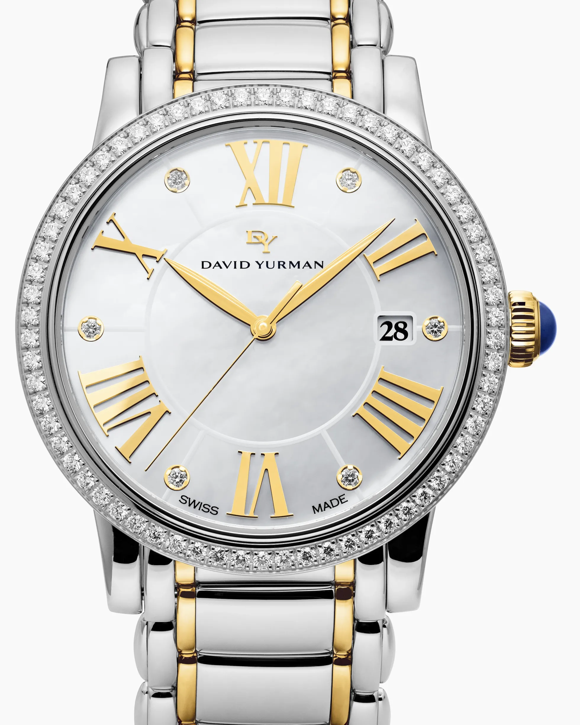 Classic Quartz Watch Stainless Steel with 18K Yellow Gold and Diamond Bezel, 38mm