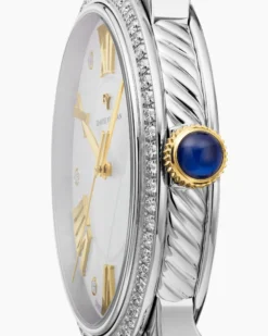 Classic Quartz Watch Stainless Steel with 18K Yellow Gold and Diamond Bezel, 38mm
