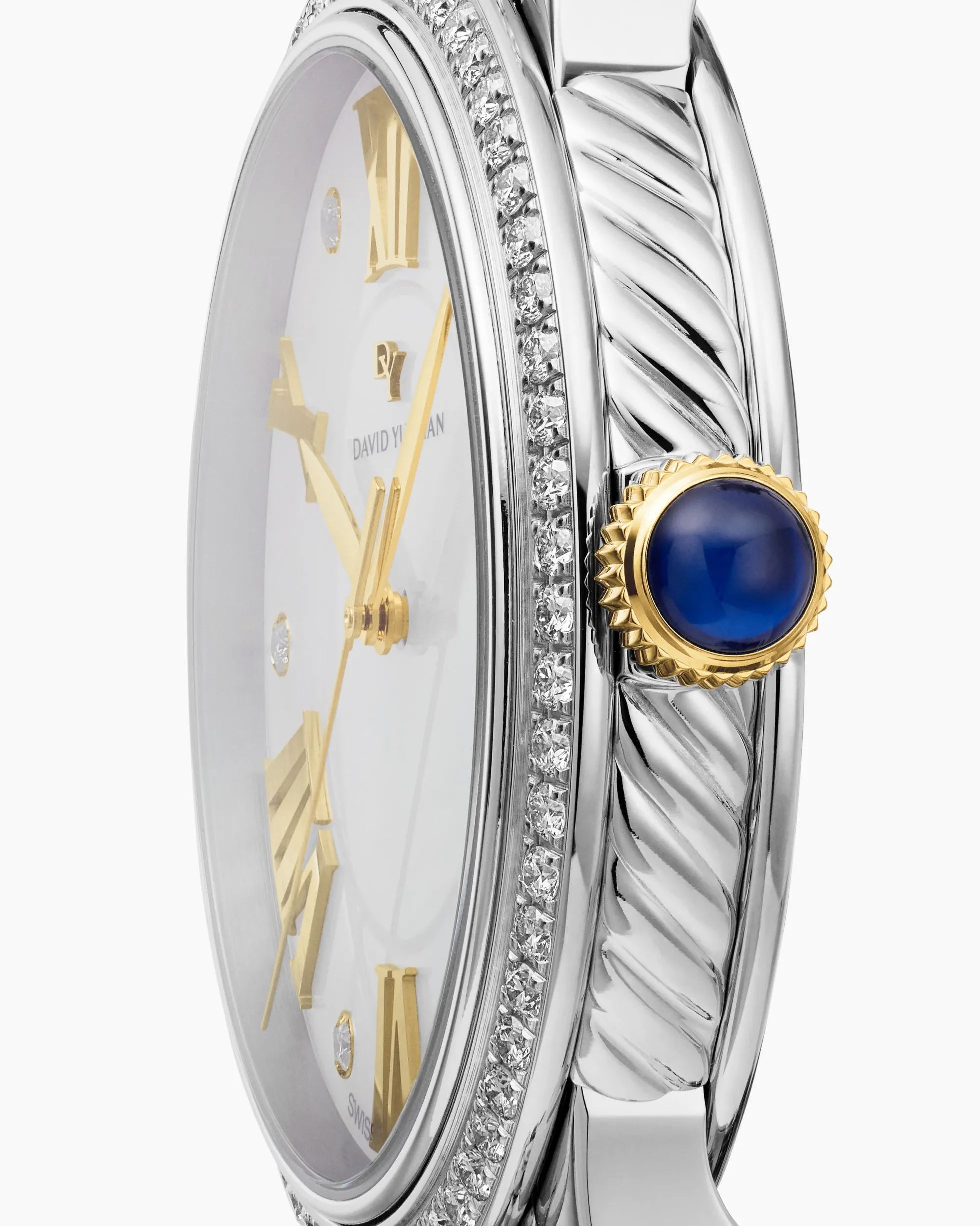Classic Quartz Watch Stainless Steel with 18K Yellow Gold and Diamond Bezel, 38mm